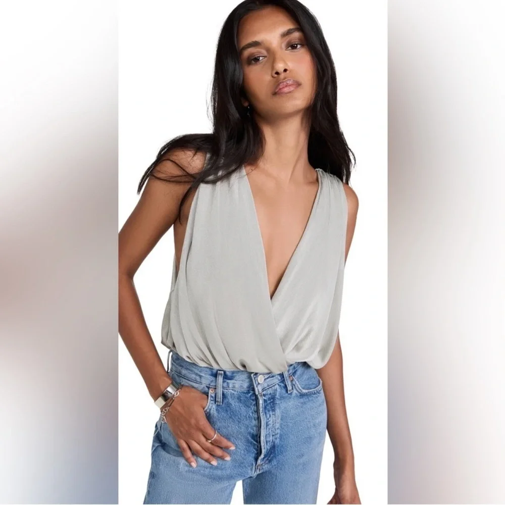 NWT FREE PEOPLE | Night Owl  Blouson Wrap Bodysuit in Oxide Green Sage Medium